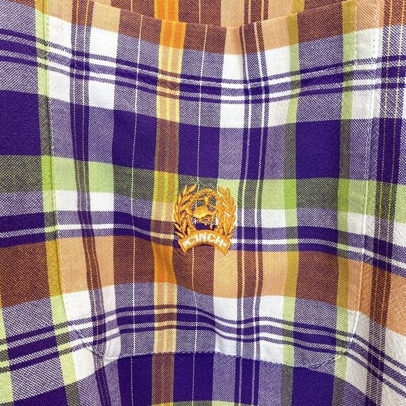 Cinch Shirt Mens Size Small Long Sleeve Button Down Plaid Purple Orange Western - Picture 3 of 4